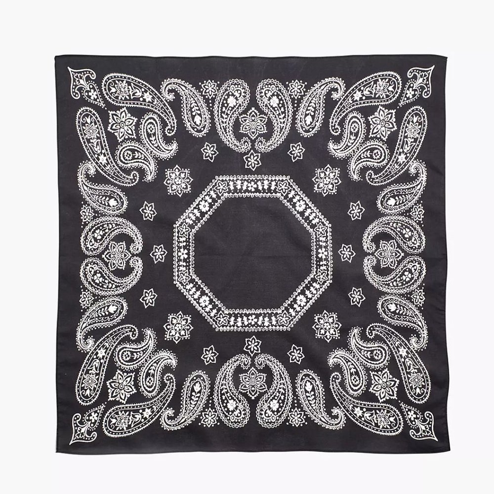 Madewell Bandana black coal Cotton square scarf NWT